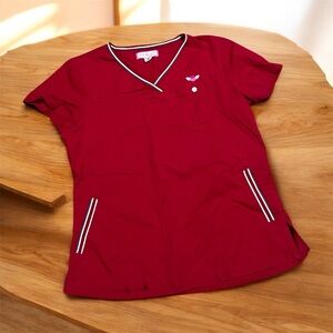 Koi Maroon V-Neck Tee with White Accents #397